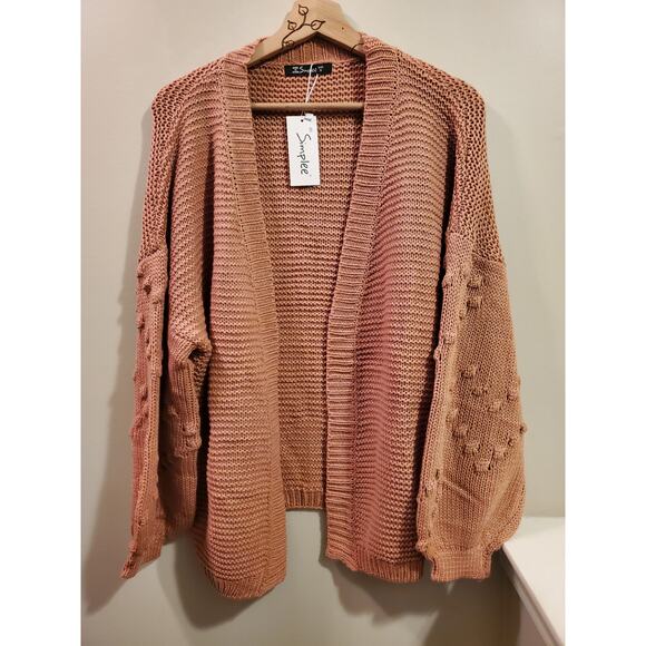 Heart Pom Balloon Sleeve Knit Cardigan in Dusty Pink - Picture 1 of 9
